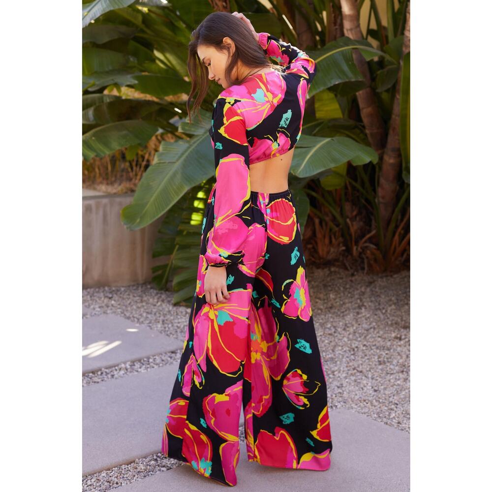 New Maaji Pink Floral Long Sleeve Cut-Out Jumpsuit - Size Small - Picture 2 of 7